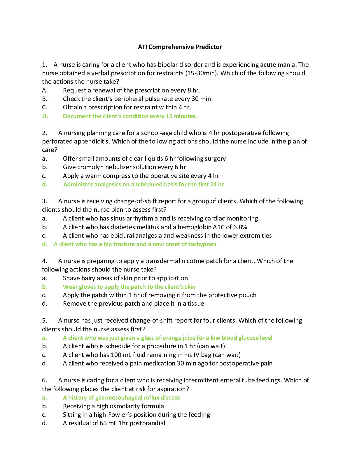 Preview of ATI COMP PREDICTOR EXAM